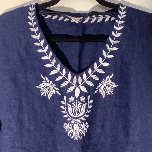 JM Collection Blue Linen Blouse - Picture 3 of 7
